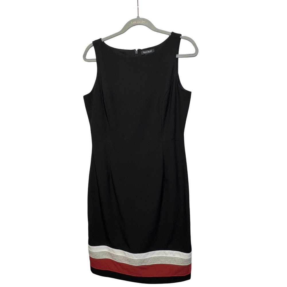 White House Black‎ Market Black Colorblock Striped Hem Sheath Dress Size 8